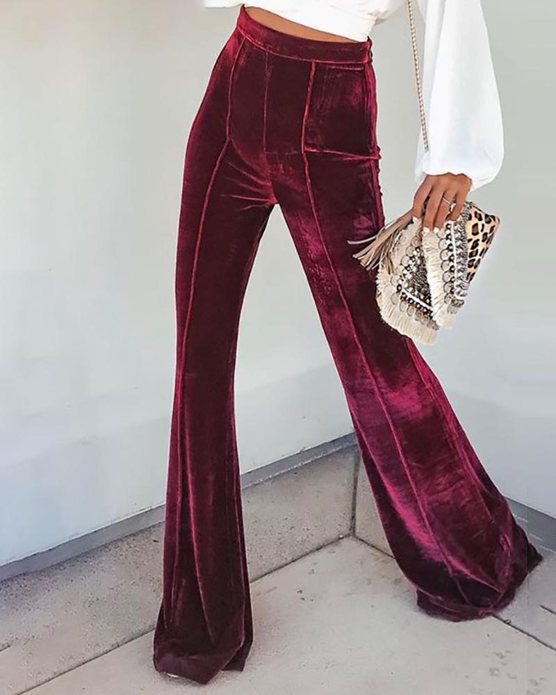 

Velvet High Waist Flared Pants, Wine red