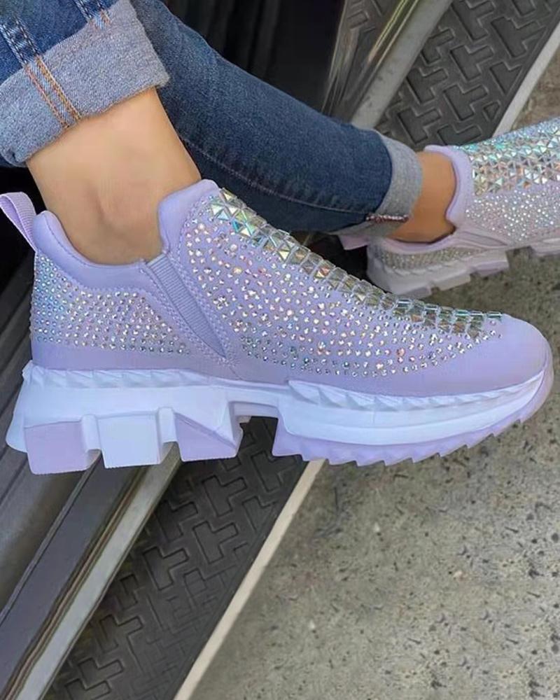 

Rhinestone Decor Sporty Sneakers, Purple
