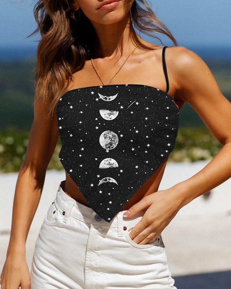 

Galaxy Digital Print Spaghetti Strap Crop Top Banana Top, Style3