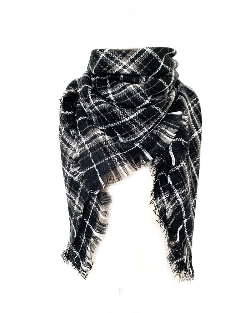

Plaid Colorblock Fringe Hem Scarf, Style8