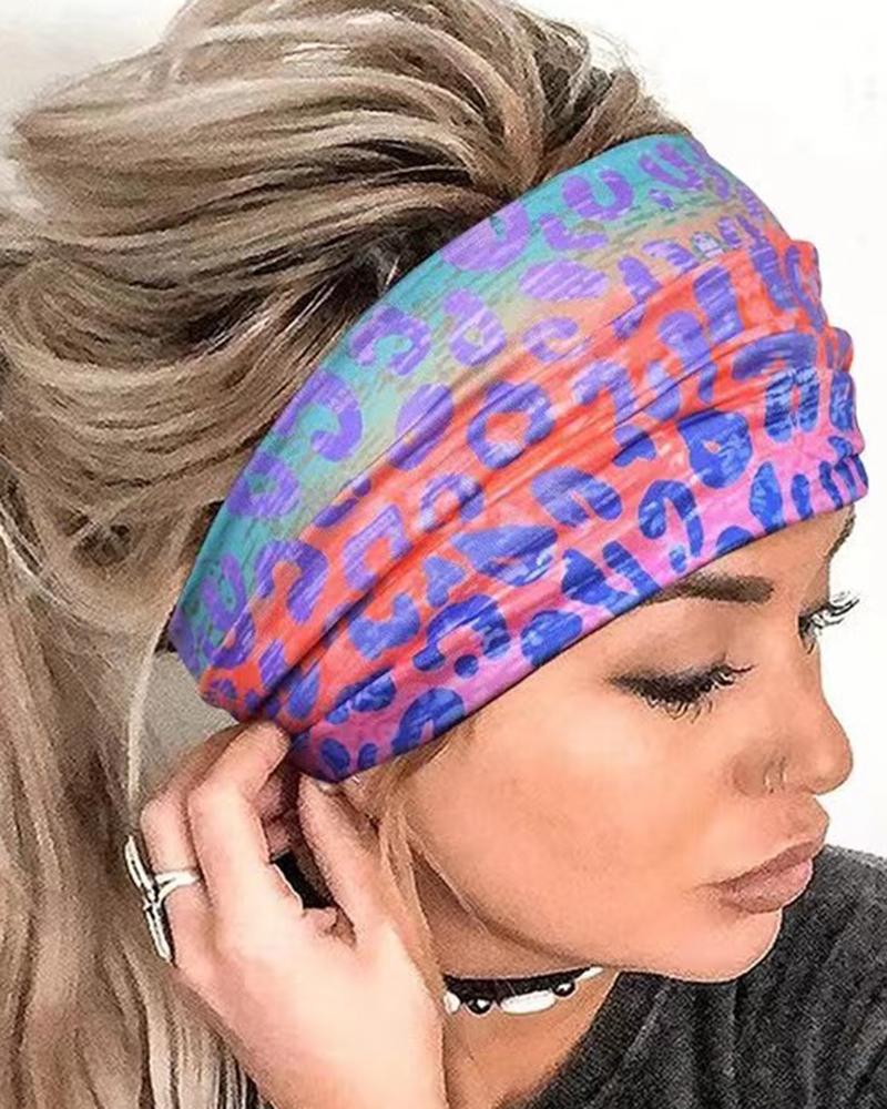 

1pc Leopard Print Ombre Sports Wide Headband, Purple