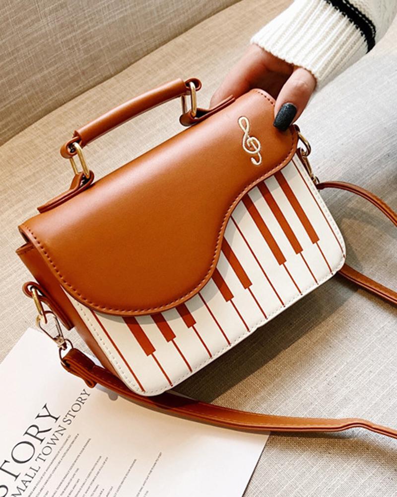 

Colorblock Piano Flap Satchel Bag, Coffee