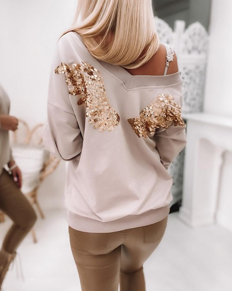 Buy Contrast Sequin Back Drop Shoulder Sweatshirt. Picture