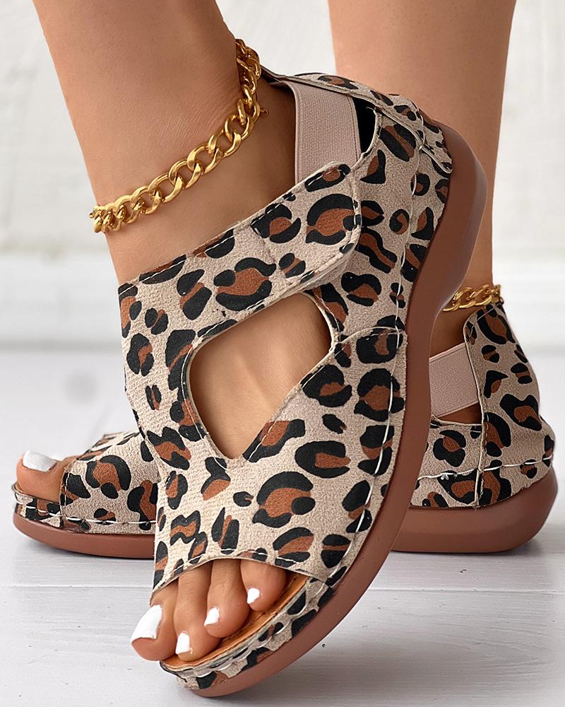 

Leopard Peep Toe Hollow Out Sandals