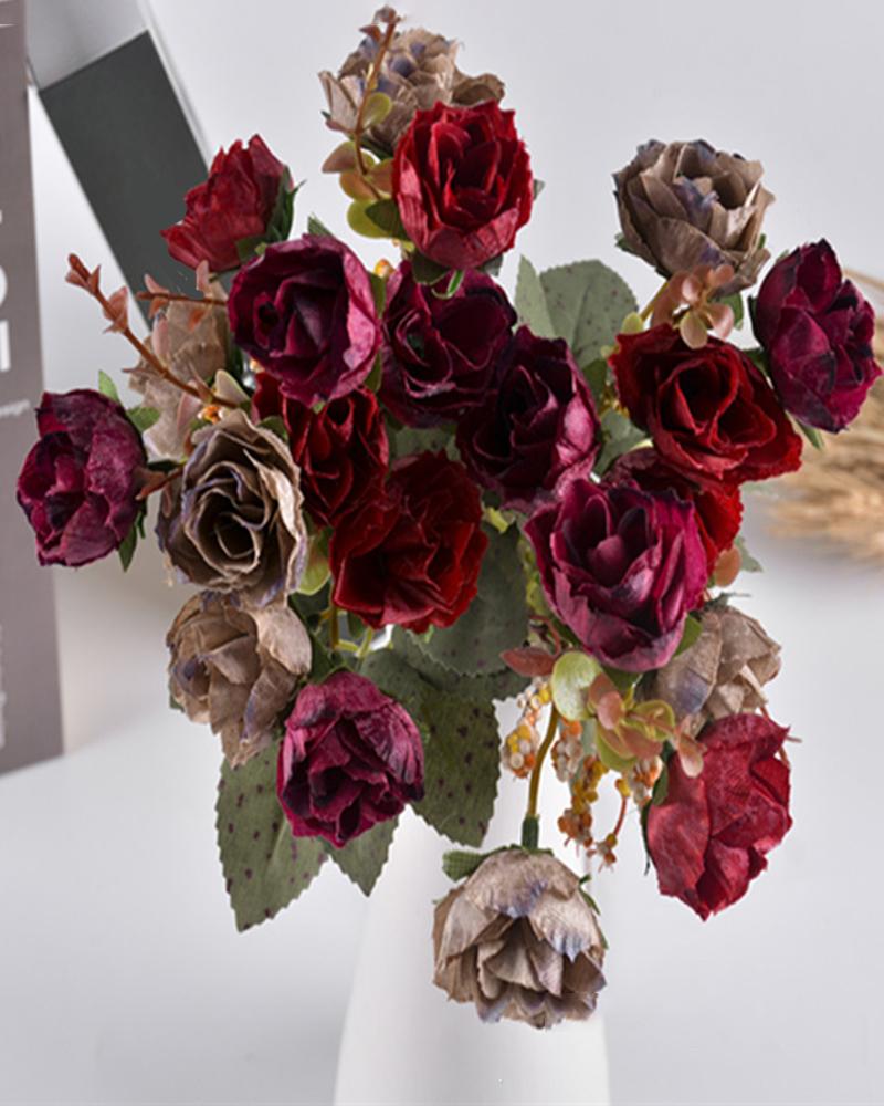 

21pcs Artificial Rose Flowers Long Stem Fake Silk Roses for DIY Wedding Bouquet Table Centerpiece Home Decor, Wine red