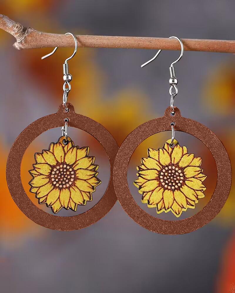 

1Pair Sunflower Hollow Out Drop Hook Earrings, Multicolor