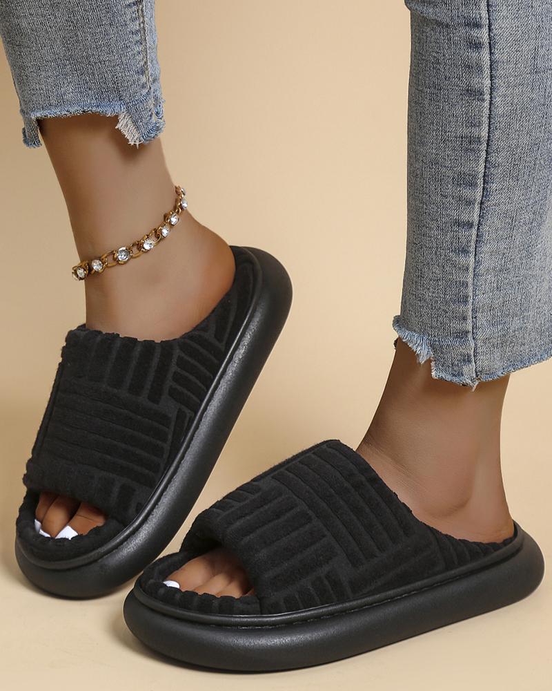 

Open Toe Fuzzy Slippers, Black