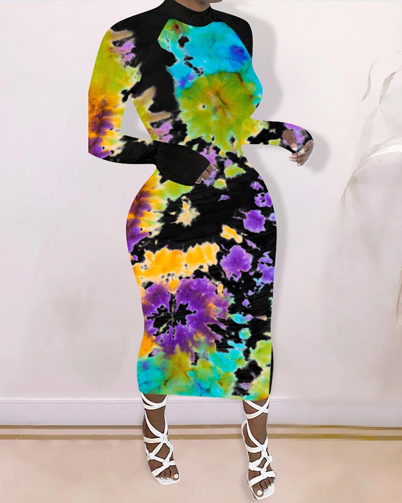 

Tie Dye Print Long Sleeve Dress, Multicolor
