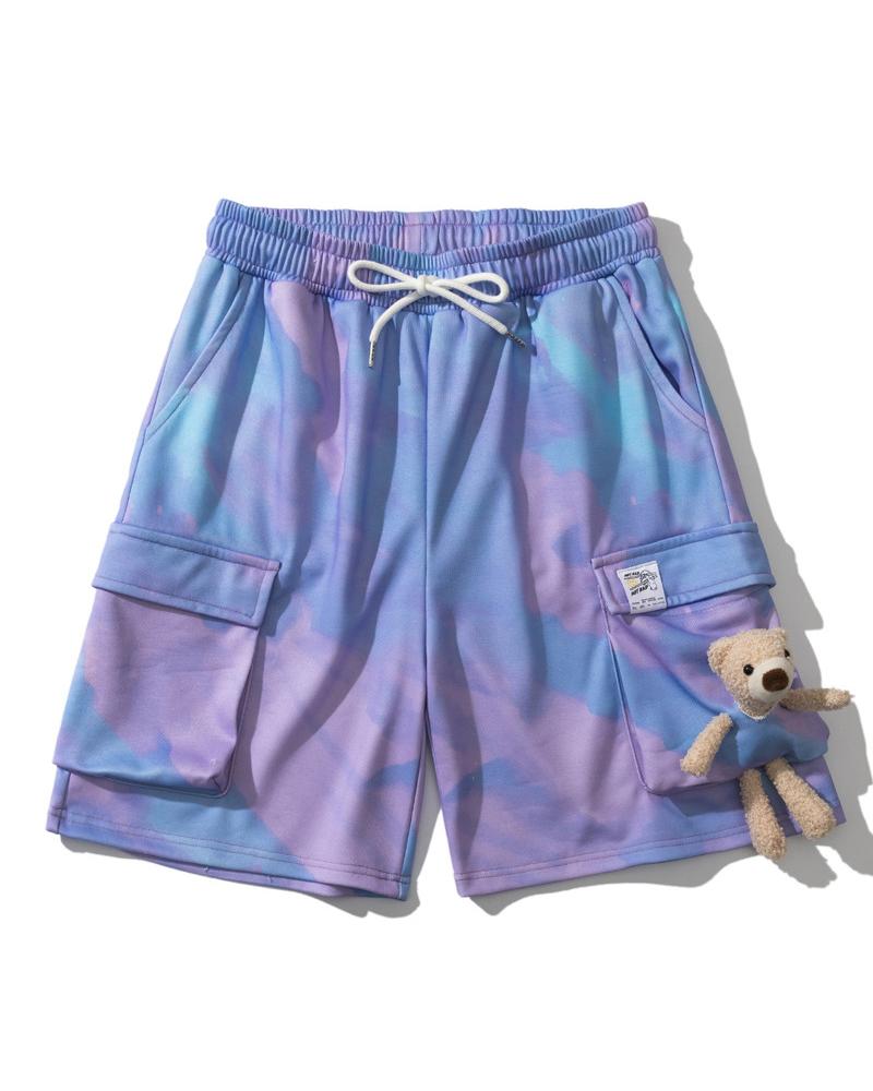 

Tie Dye Print Loose Short Pants With Pockets, Purple