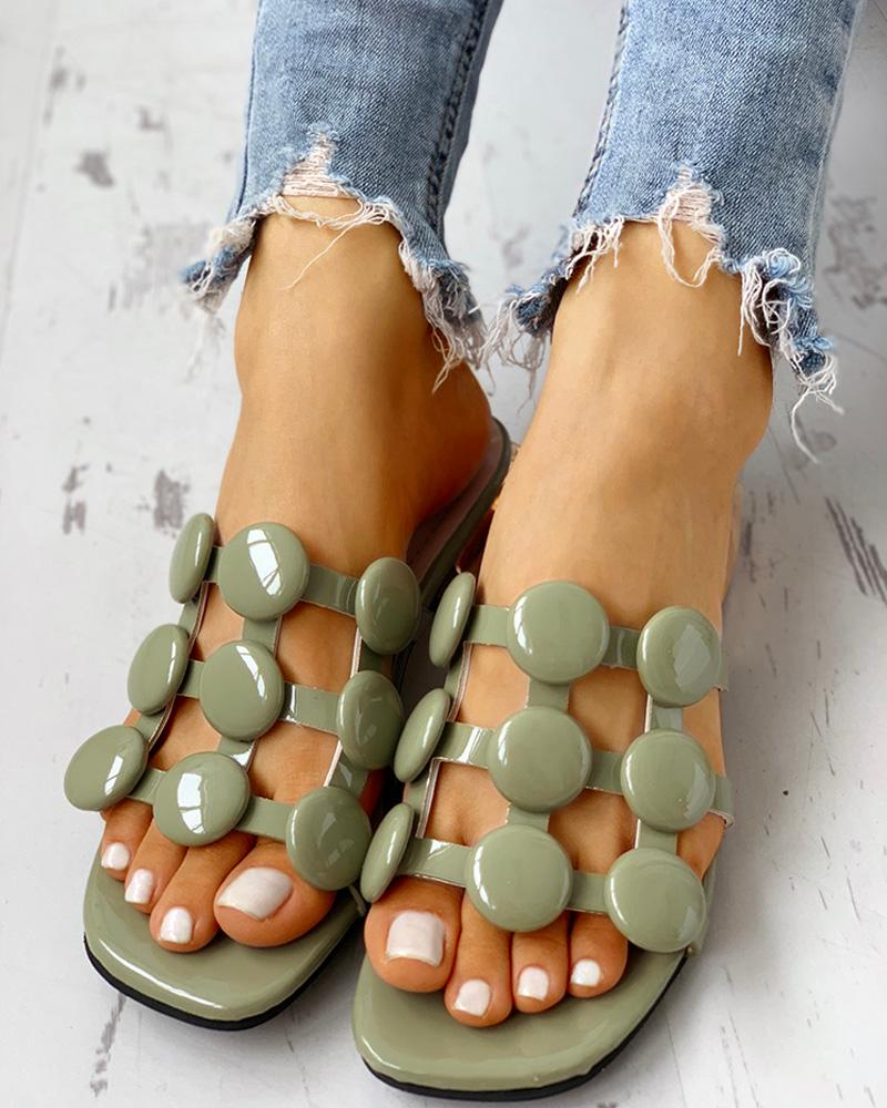 

Hollow Out Chunky Heeled Sandals, Green