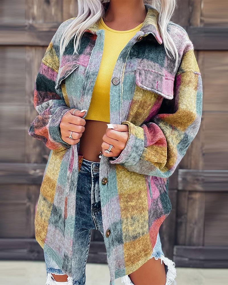 

Multicolor Brushed Plaid Pocketed Shacket