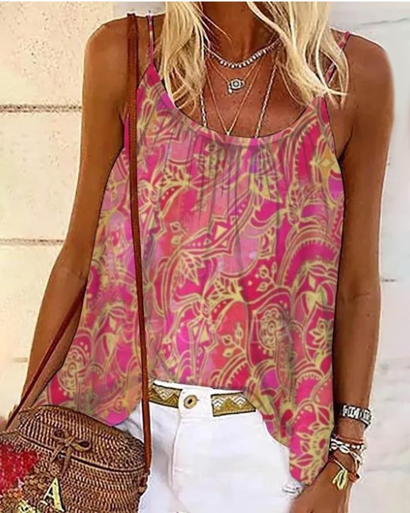 

Tribal Print Flowy Cami Top, Pink