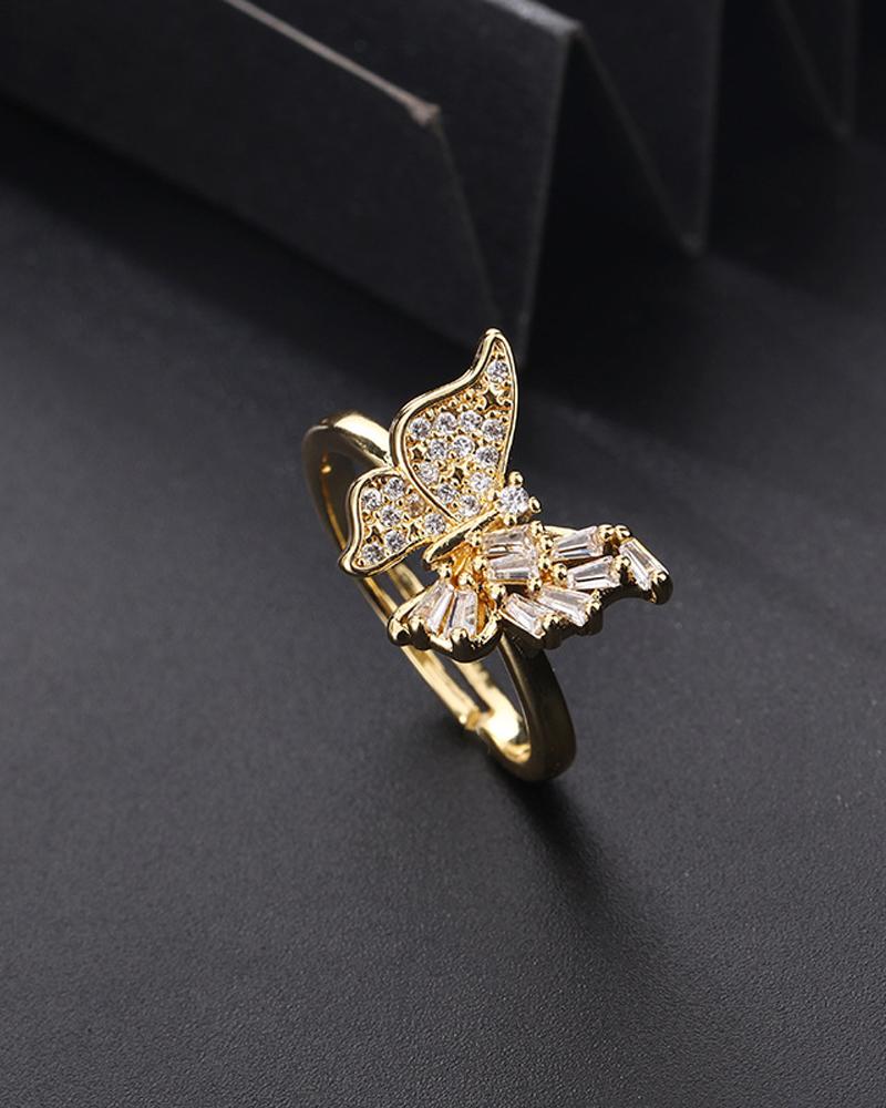 

1pc Zircon Decor Butterfly Shaped Adjustable Ring, Style2