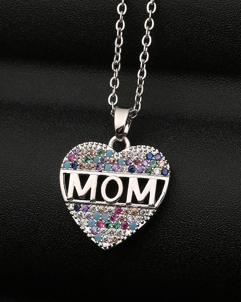 

Mother's Day Colorful Studded Heart Shaped Letter Pendant Necklace, Silver