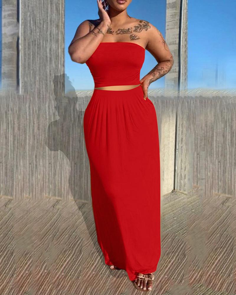 

Bandeau Sleeveless Top & Maxi Skirt Set, Red