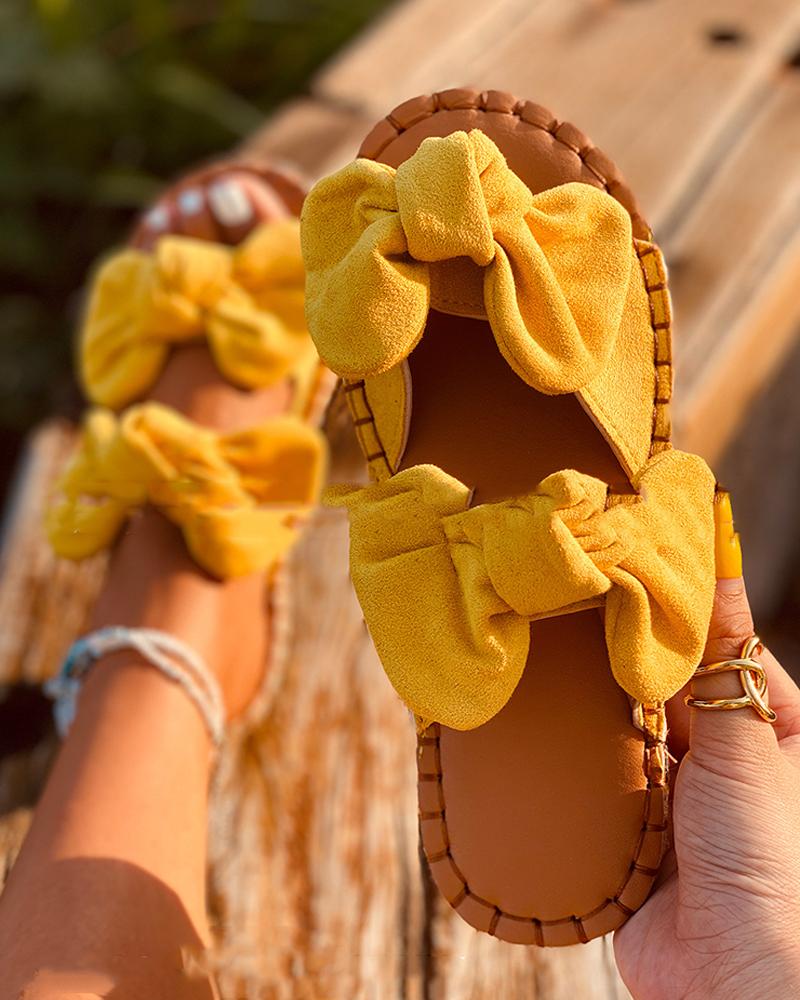 

Solid Corduroy Bowknot Platform Sandals, Yellow