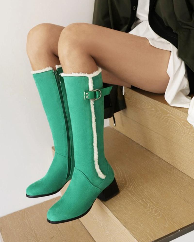 

Ladies Suede Finish Round Toe Calf Length Boots, Green