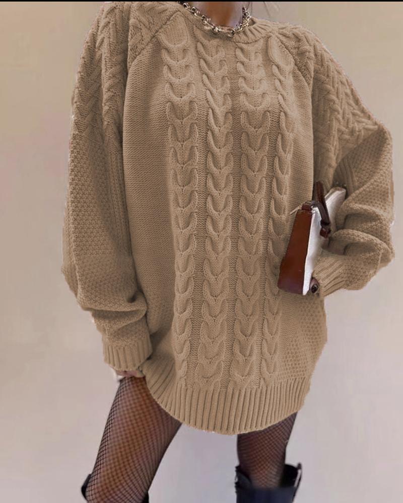 

Long Sleeve Cable Knit Sweater, Khaki