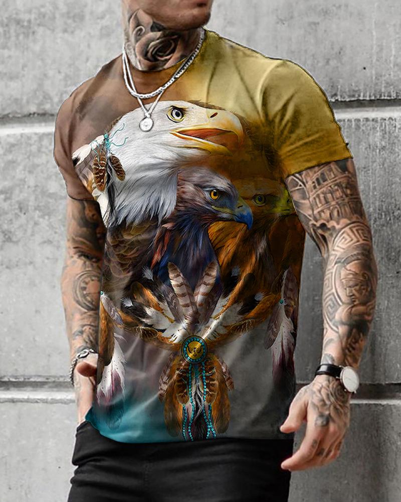 

Eagle Patterns Print Short Sleeve Loose T-shirts, Multicolor