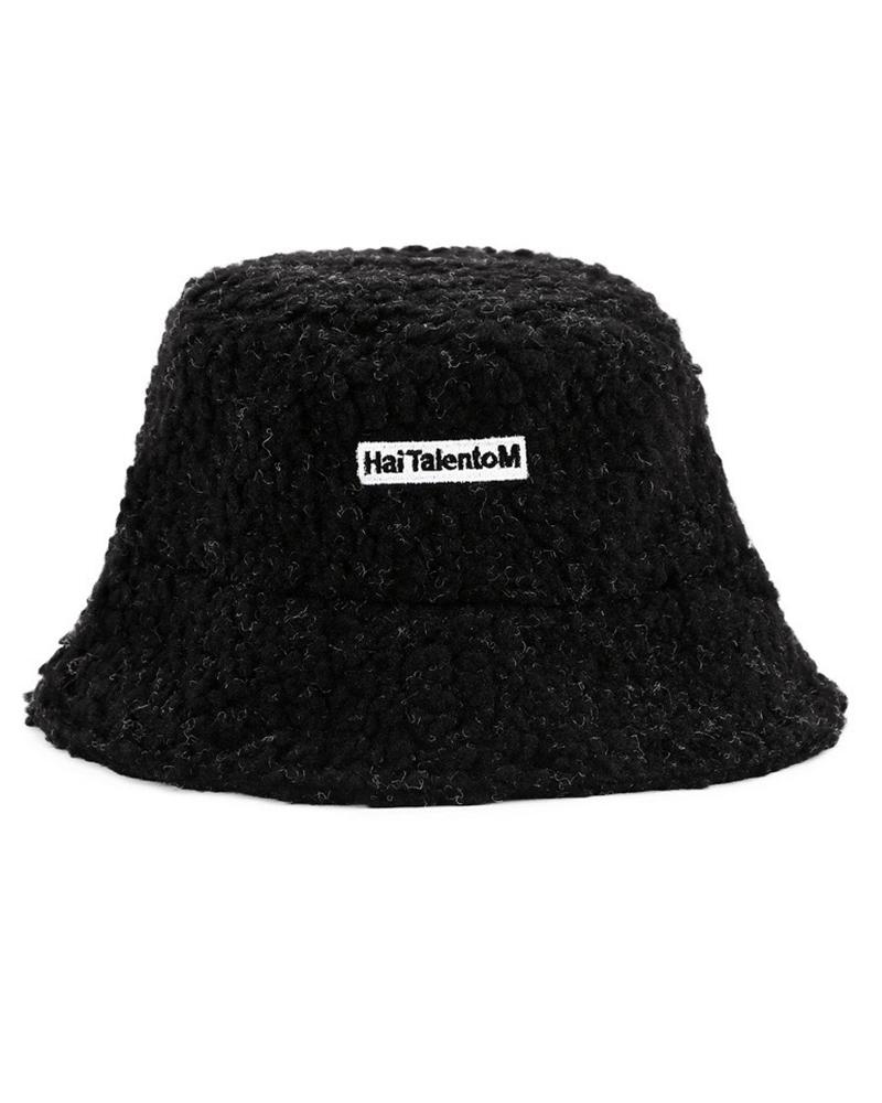 

Letter Pattern Teddy Style Winter Bucket Hat, Black