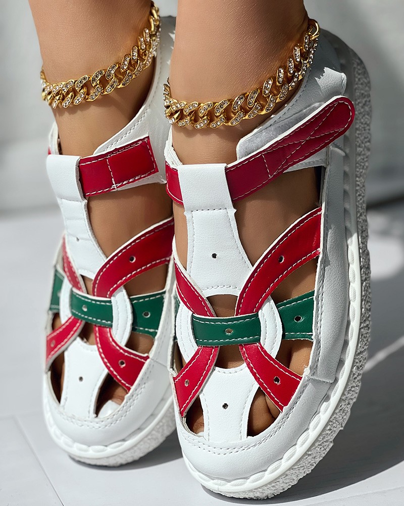 Sandalias de velcro ahuecadas Colorblock