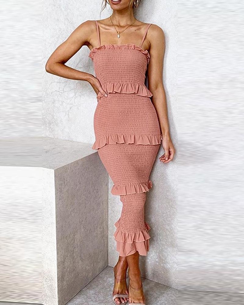 

Solid Tiered Bodyon Midi Dress, Pink