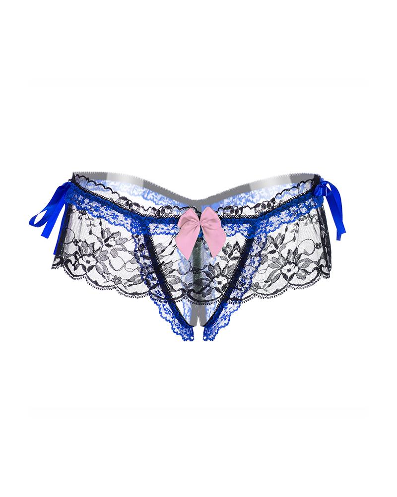 

Lace Bowknot Tied Detail Thong, Blue