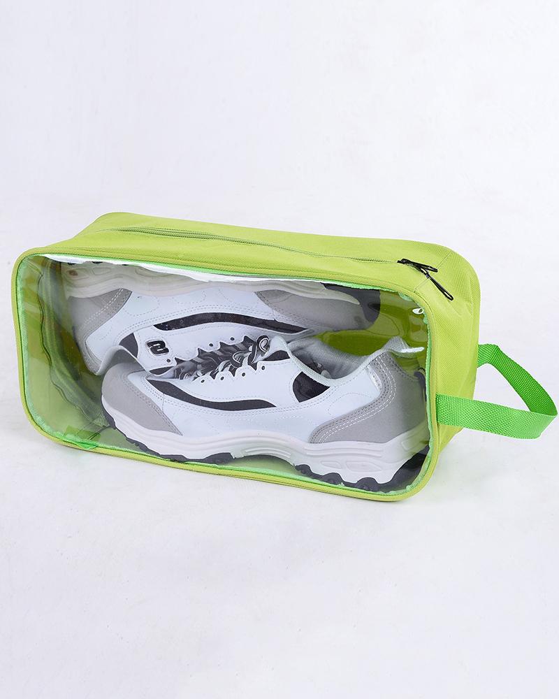 

Zipper Decor Transparent Waterproof Shoes Organizer, Green