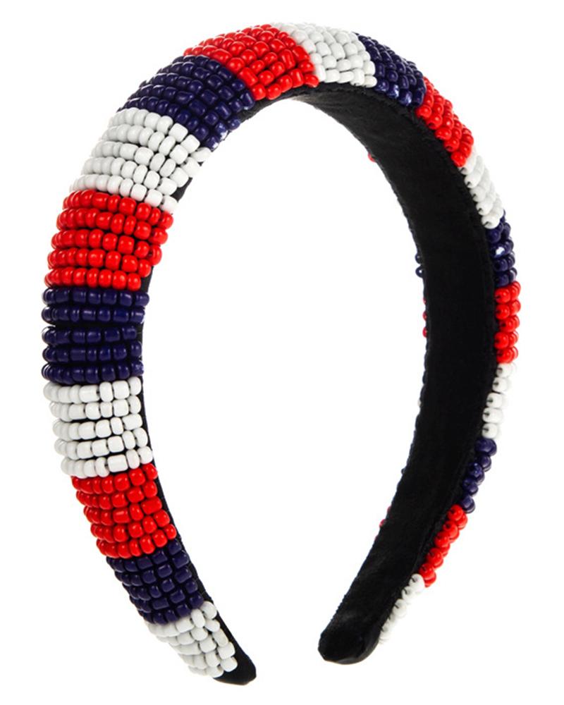 

Striped Colorblock Beaded Hair Hoop, Style2