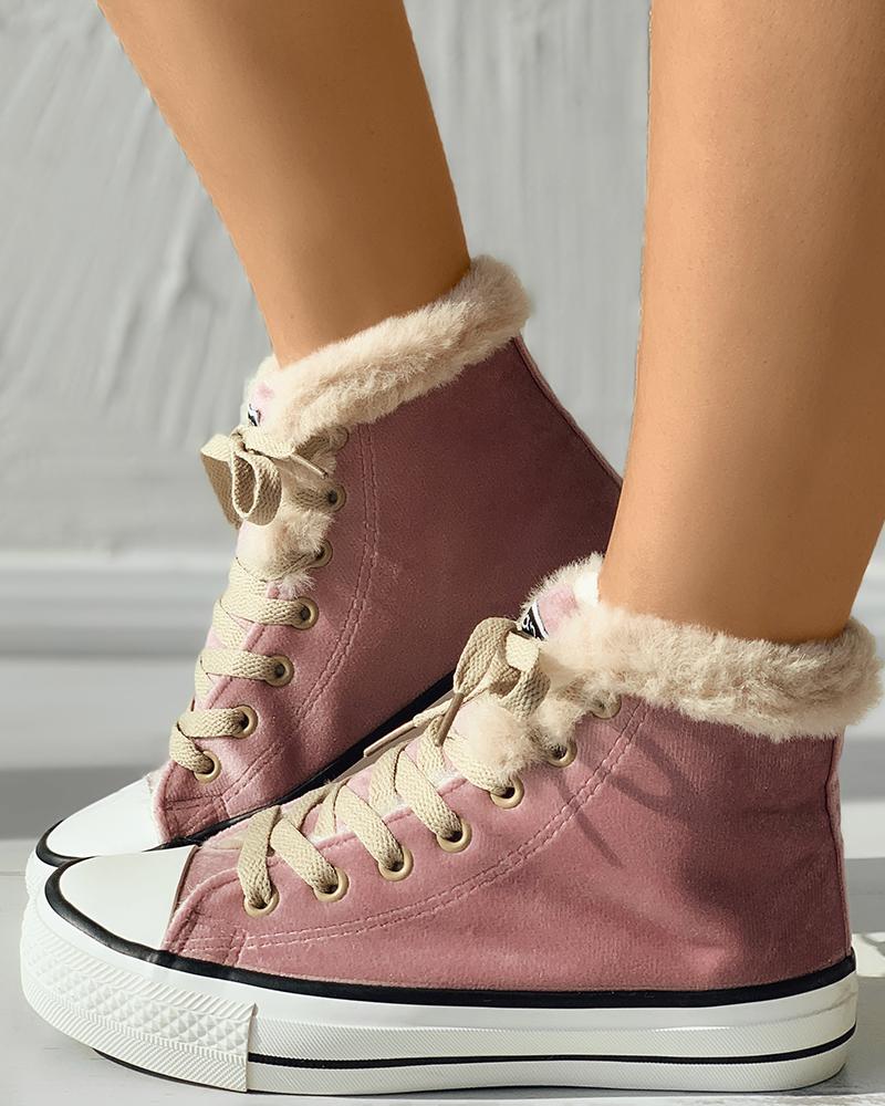 

Eyelet Lace-up Lined Canvas Shoes, Pink