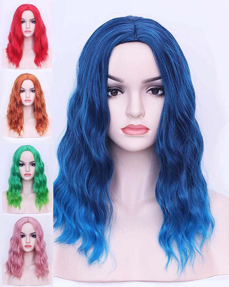 

Curly Hair Wig Natural Looking Synthetic Ombre Wavy Wigs, Blue