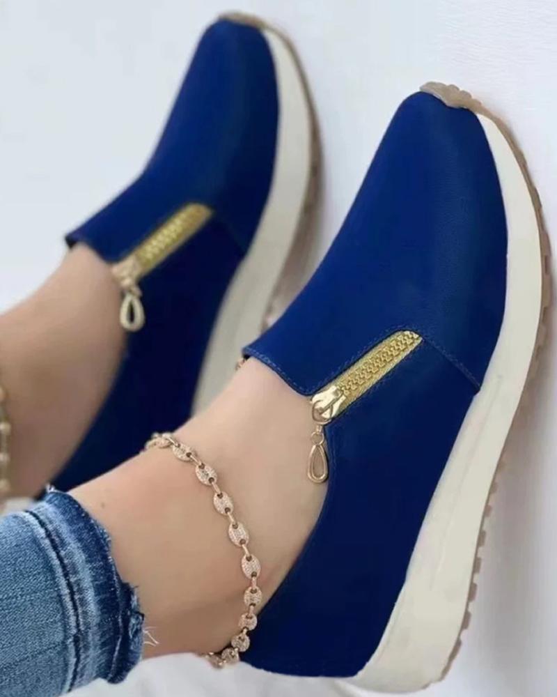 

Zipper Design Slip-on Sneakers, Blue