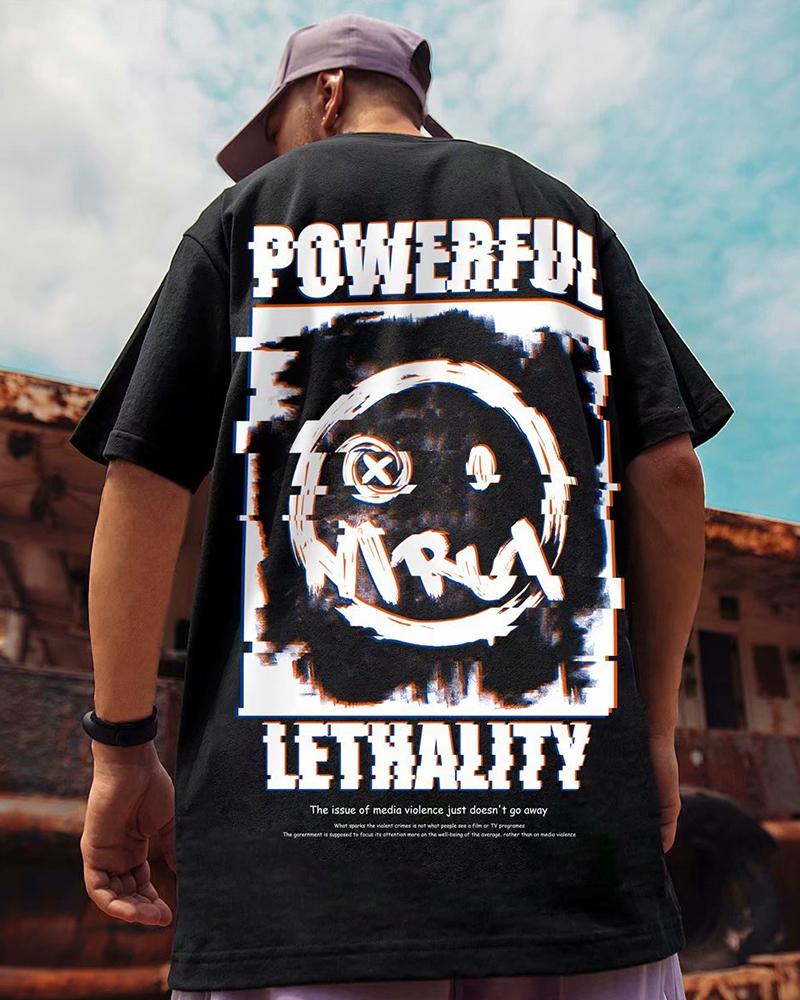 

Letter Graphic Print Short Sleeve Loose T-shirts, Black