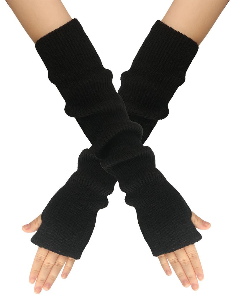 

1Pair Warm Knit Fingerless Gloves, Black
