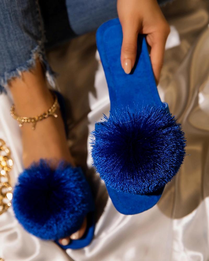 

Pompom One Strap Slides, Blue