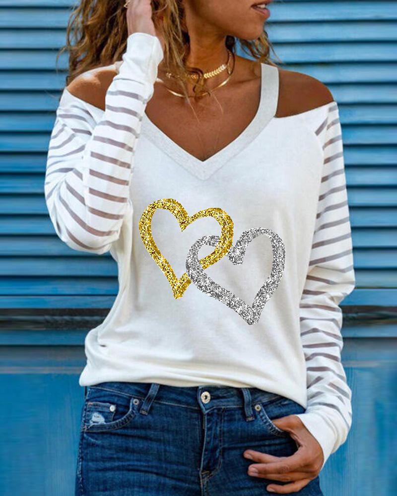 

Valentine's Day Heart Print Long Sleeve V-Neck Top, Style1