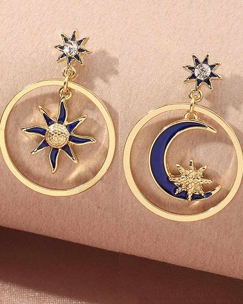 

1Pair Sun Star Moon Pattern Round Shaped Drop Earrings, Style1