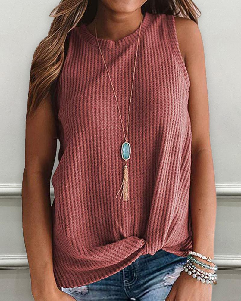 

Twisted Knit Sleeveless Casual Top, Pink