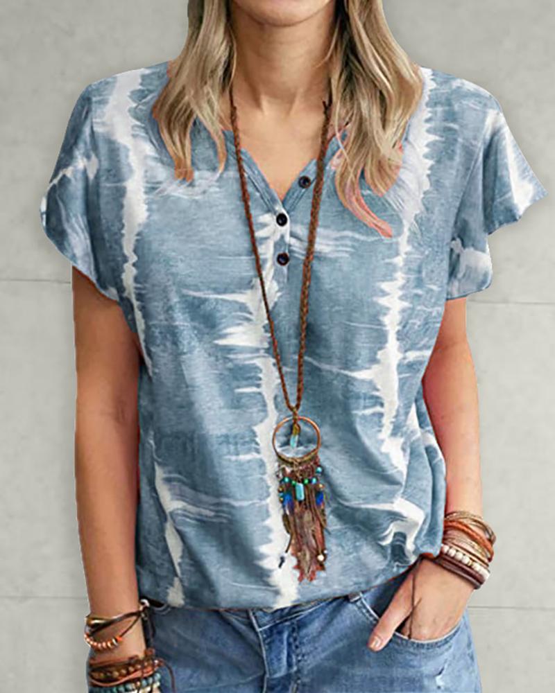 

Tie Dye Short Sleeve Loose T-shirts, Purplish blue