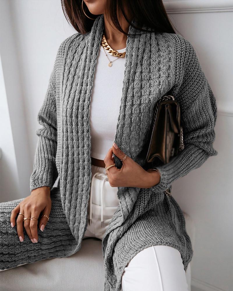 

Open Front Cable Knit Longline Cardigan, Gray