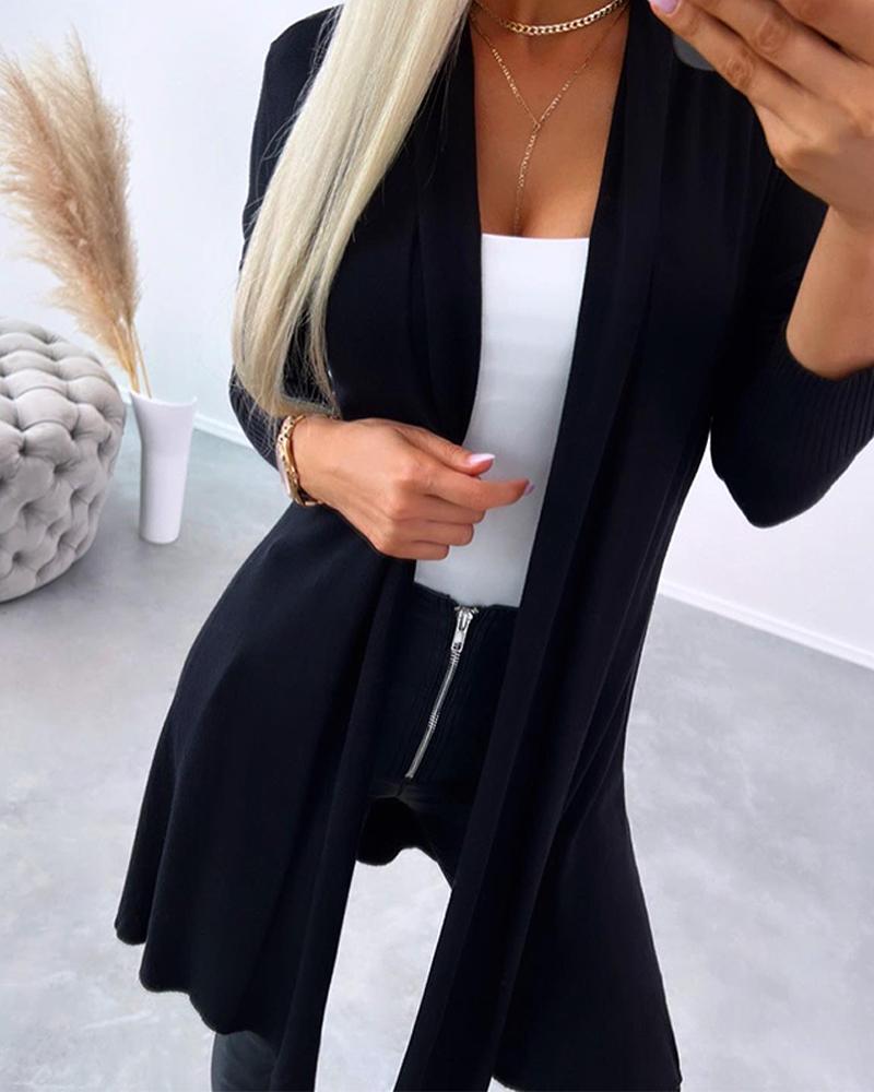 

Long Sleeve Knit Cardigan Open Front Sweater Outwear, Black