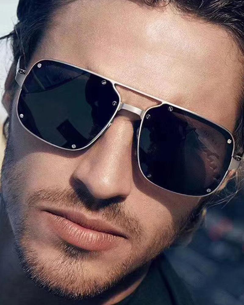 

Fashionable Splicing Studded Square Sunglasses, Silver&gray