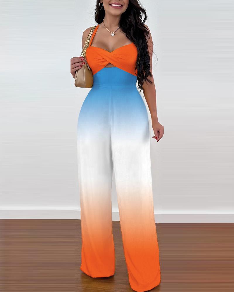 

Ombre Print Twist Design Sleeveless Jumpsuit, Orange