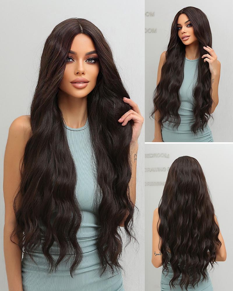 

28 Inch Long Wavy Middle Part Heat Resistant Synthetic Hair Wig, Style1