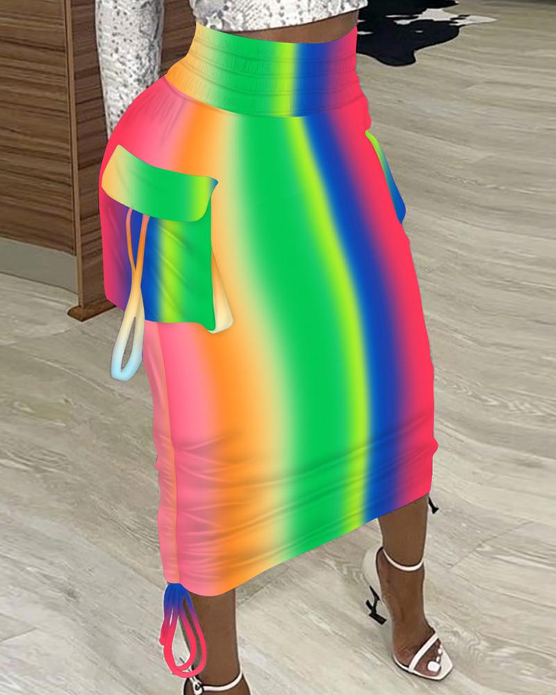 

Colorblock Pocket Design High Waist Midi Skirt, Green