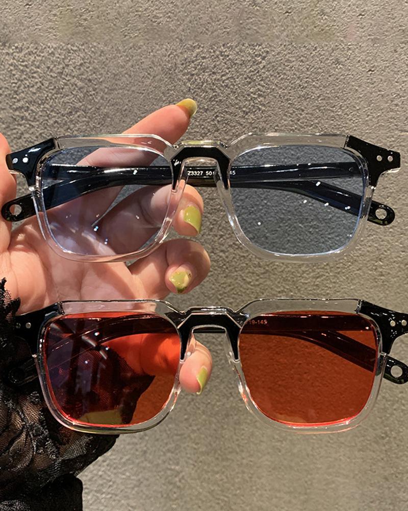 

1Pair Clear Frame Tinted Square Trendy Sunglasses, Red