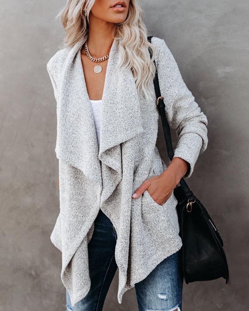 

Asymmetrical Neck Pocket Design Coat, Light gray