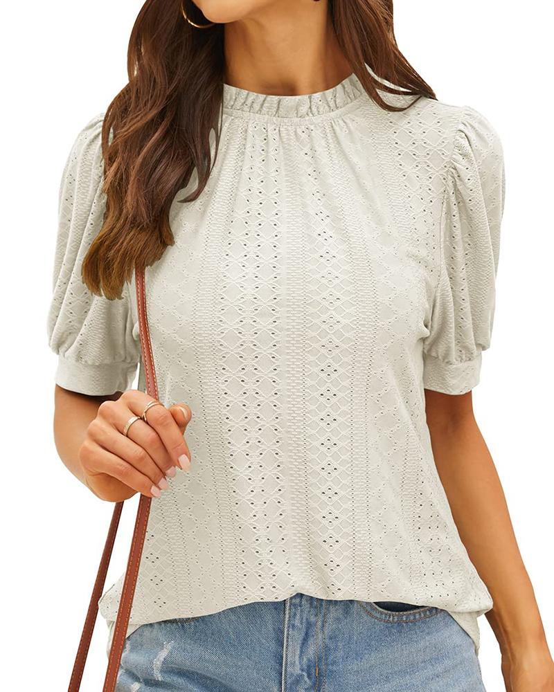 

Puff Sleeve Eyelet Embroidery Top, White