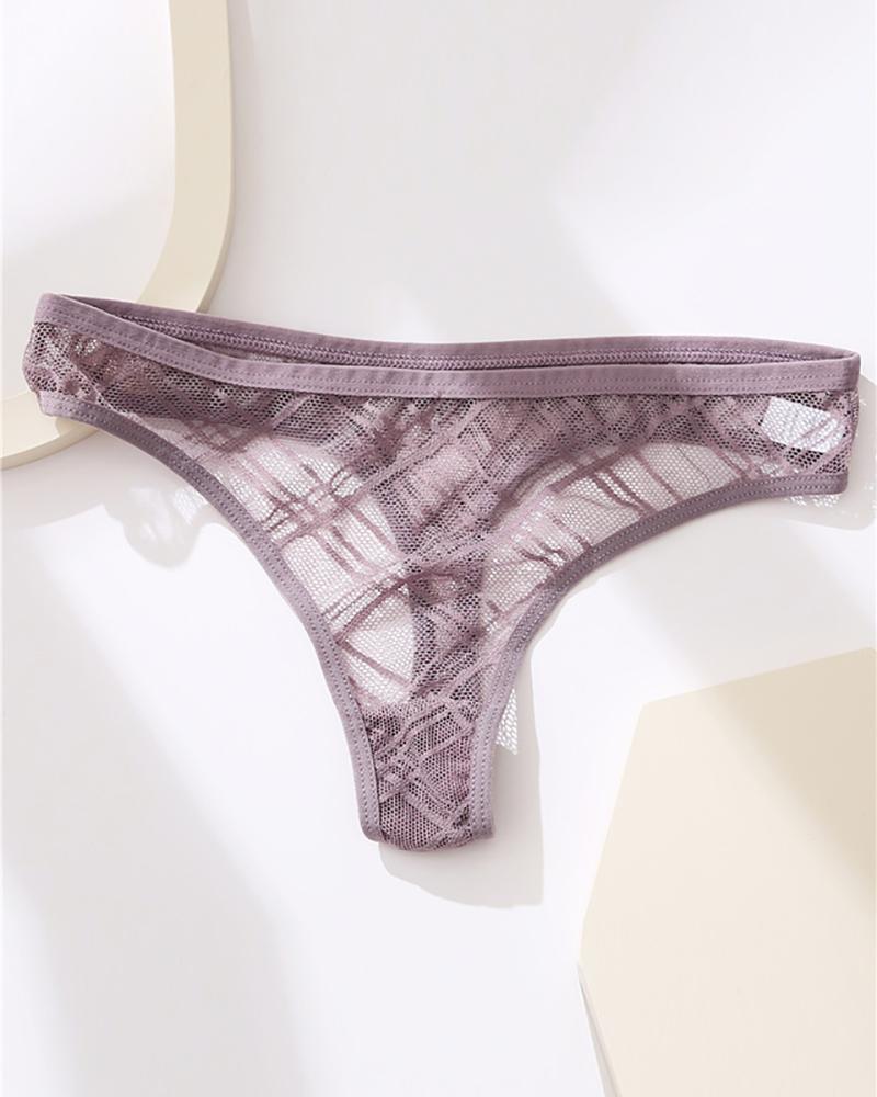 

Hollow Out Lace Skinny Thong Panty, Purple