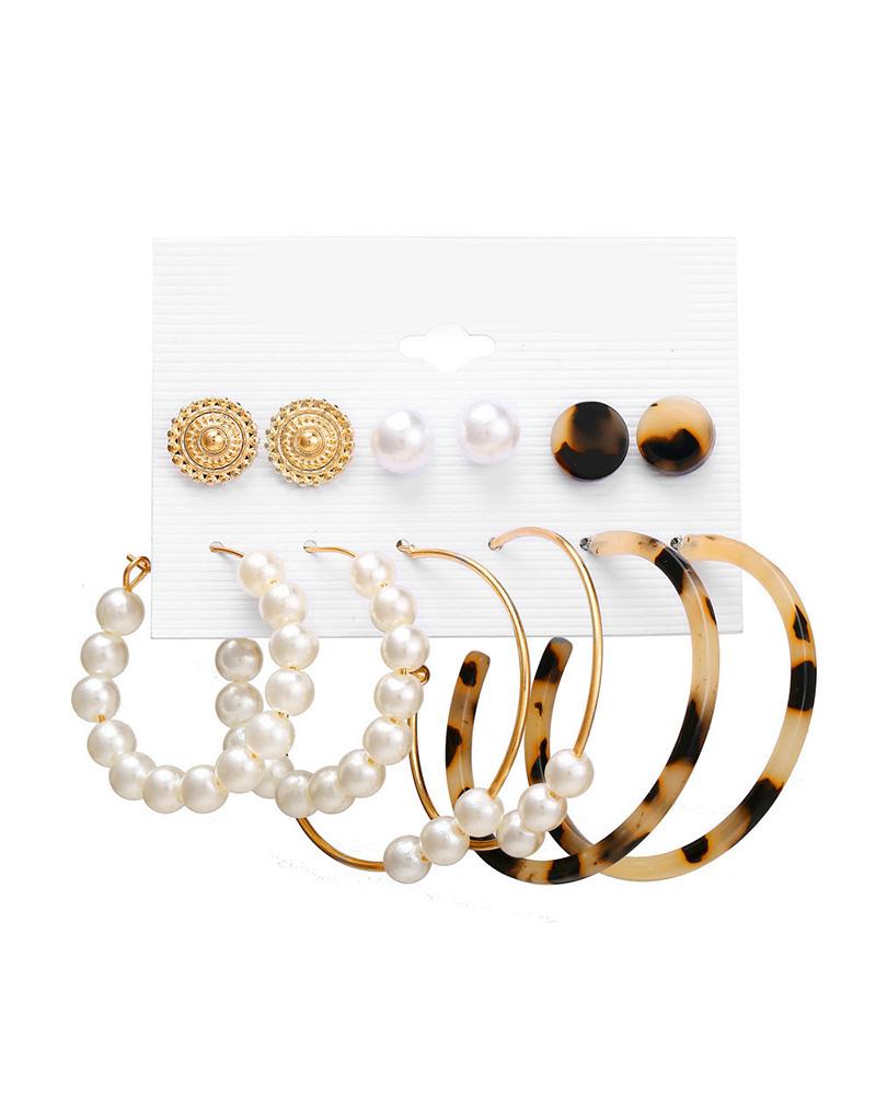 

6 Pairs Beaded Hoop Ear Cuff Earring Set, Style4